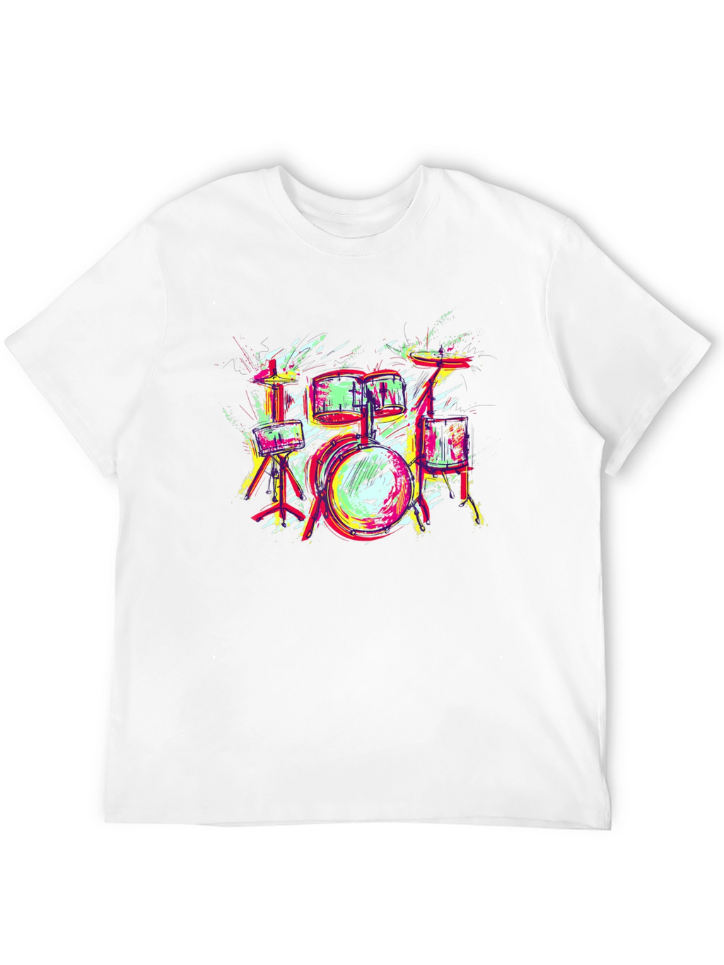 Vibrant Drum Set Graphic Tee - Black Cotton T-Shirt