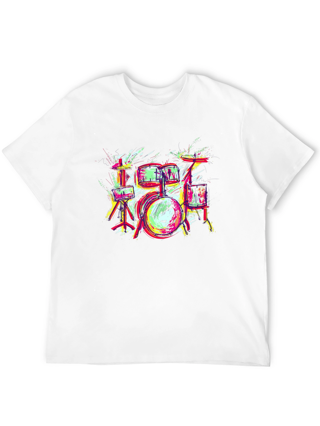 Vibrant Drum Set Graphic Tee - Black Cotton T-Shirt