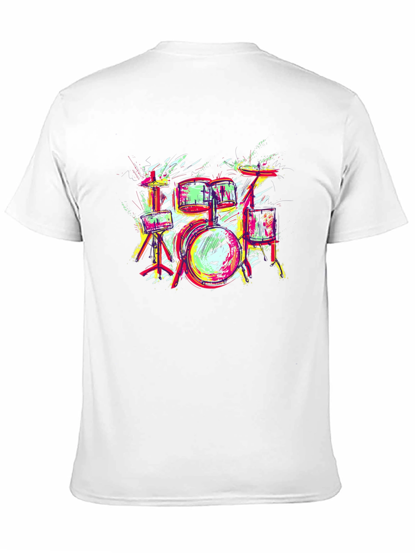 Vibrant Drum Set Graphic Tee - Black Cotton T-Shirt