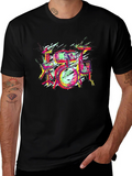 Vibrant Drum Set Graphic Tee - Black Cotton T-Shirt