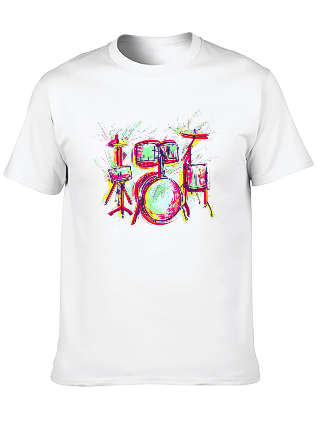 Vibrant Drum Set Graphic Tee - Black Cotton T-Shirt