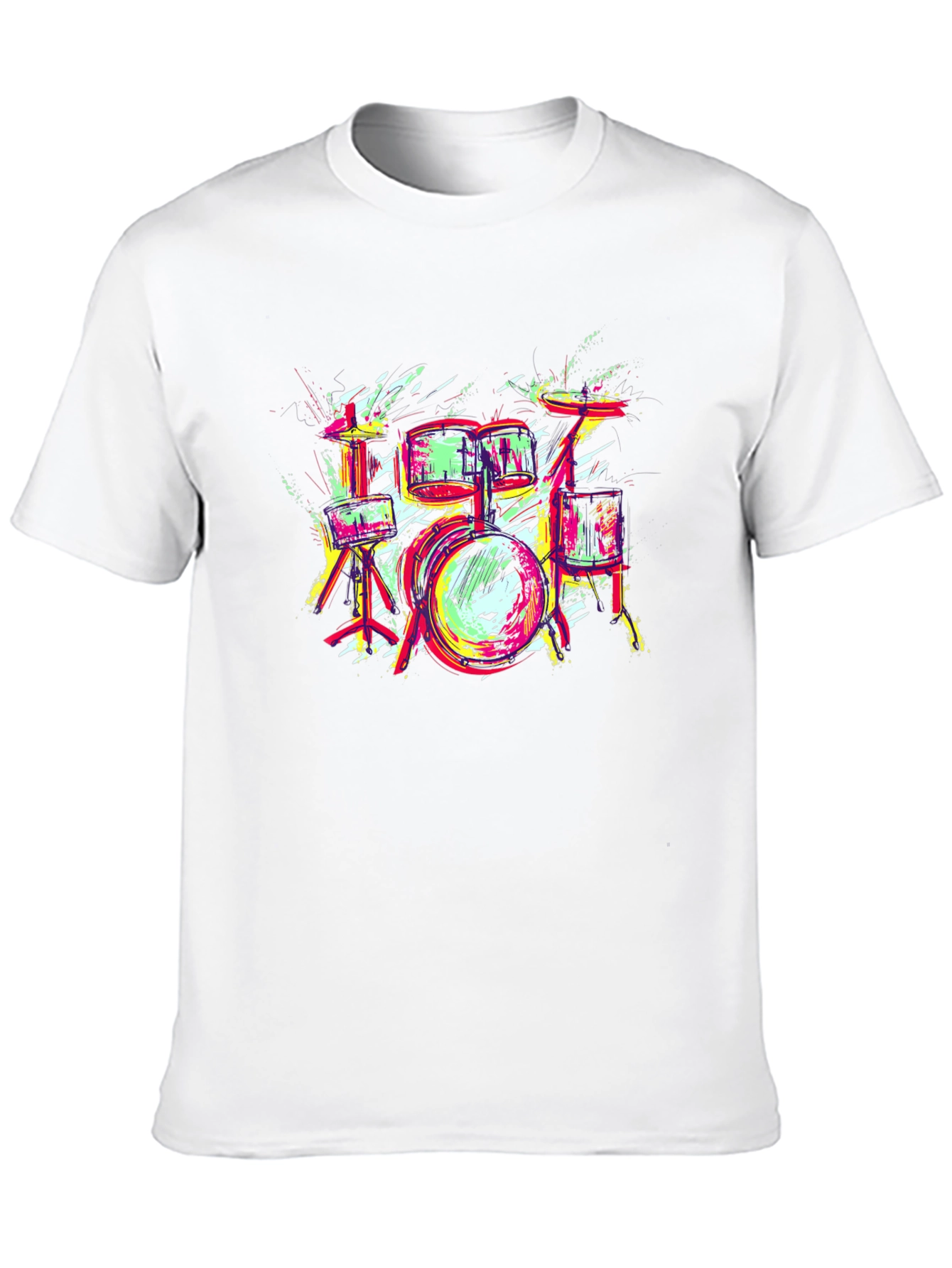 Vibrant Drum Set Graphic Tee - Black Cotton T-Shirt