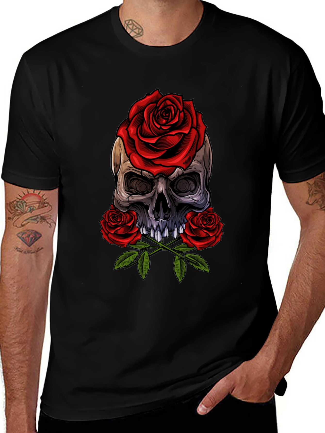 Skull & Roses Graphic Tee - Edgy Style