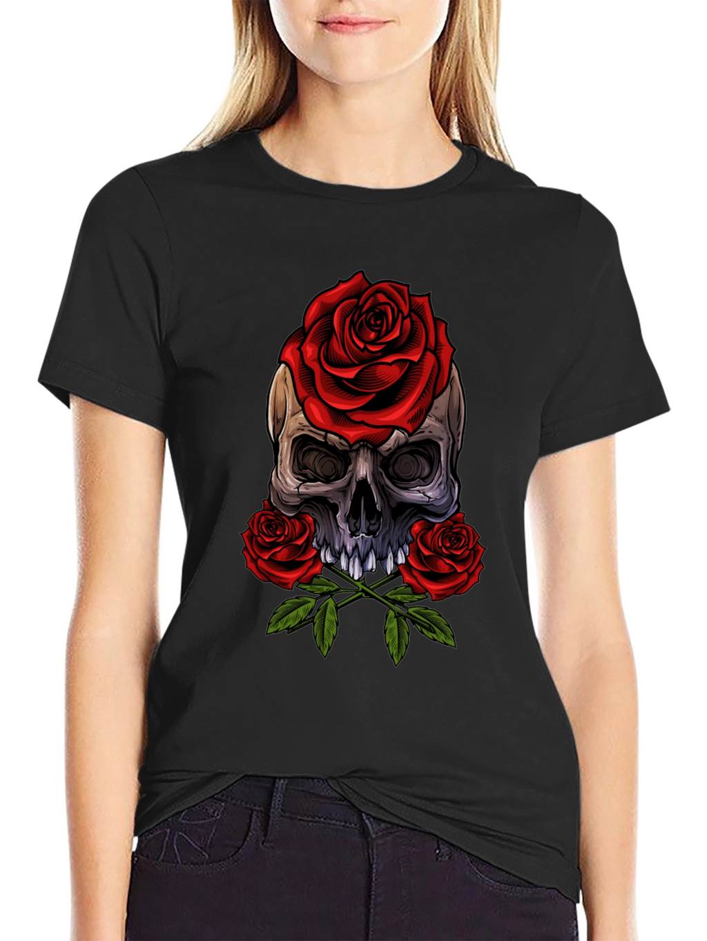 Skull & Roses Graphic Tee - Edgy Style
