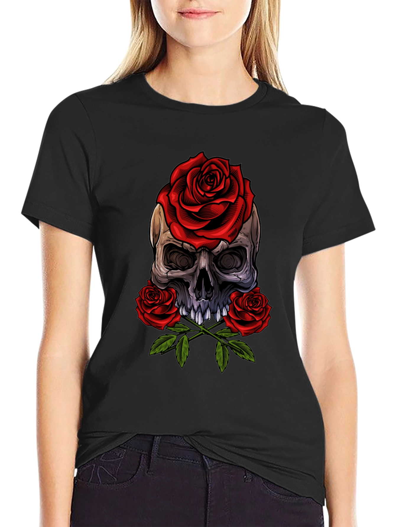 Skull & Roses Graphic Tee - Edgy Style