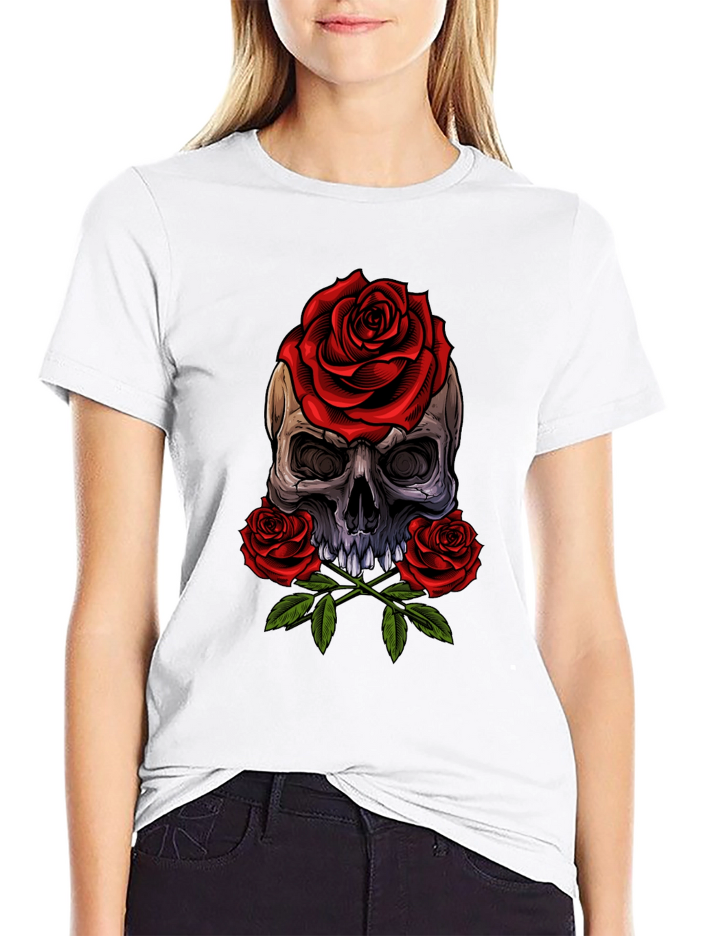 Skull & Roses Graphic Tee - Edgy Style