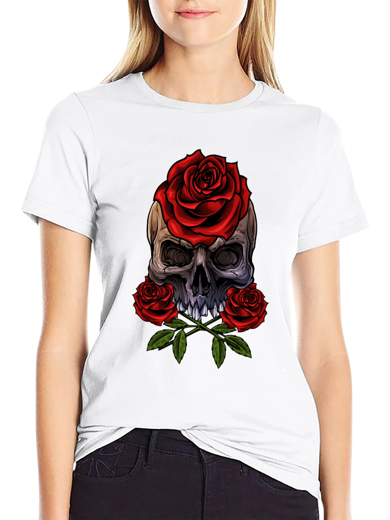 Skull & Roses Graphic Tee - Edgy Style