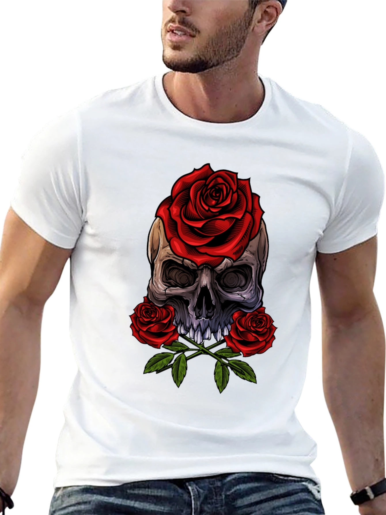 Skull & Roses Graphic Tee - Edgy Style
