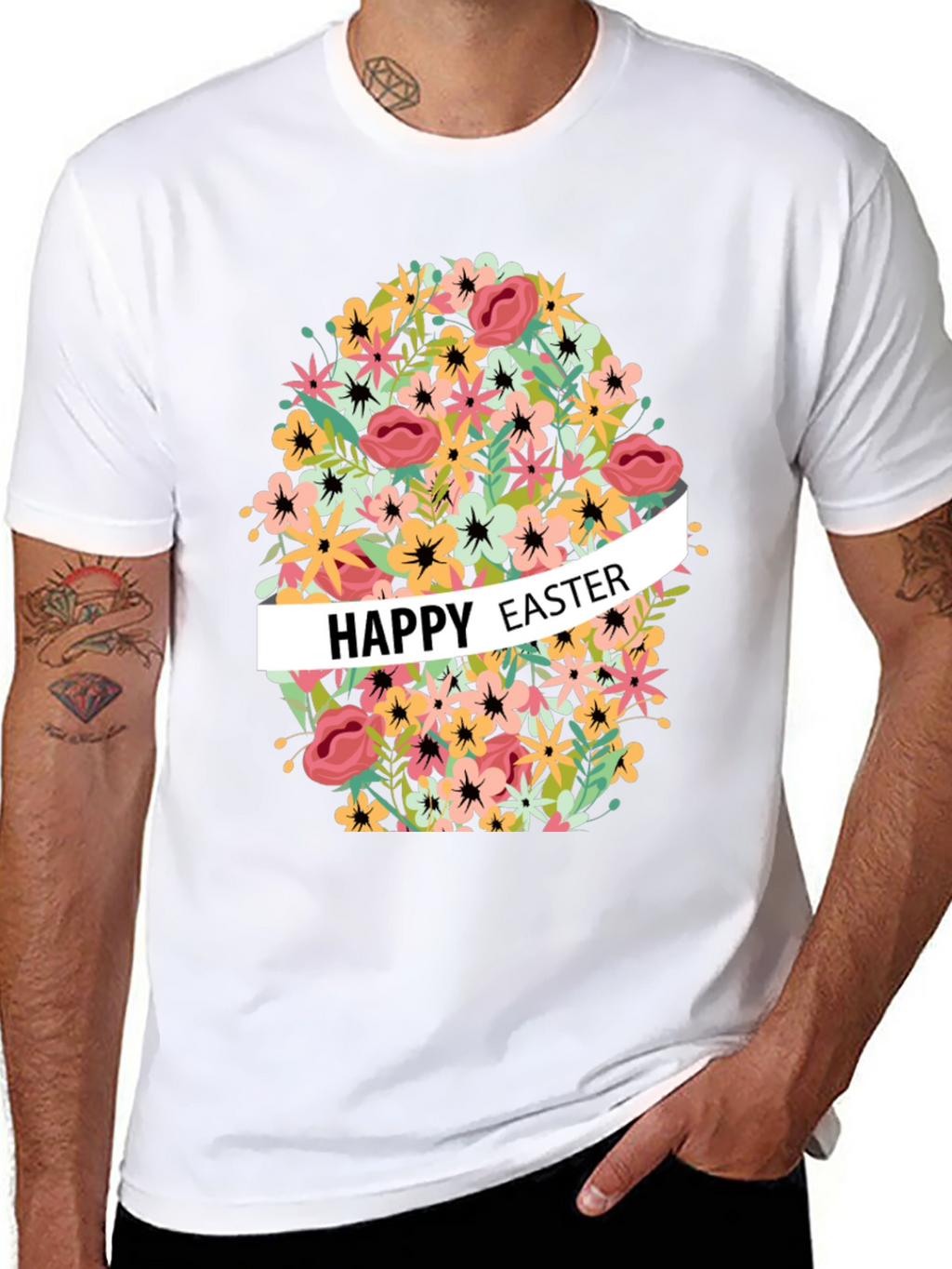 Happy Easter Floral Egg Graphic T-Shirt