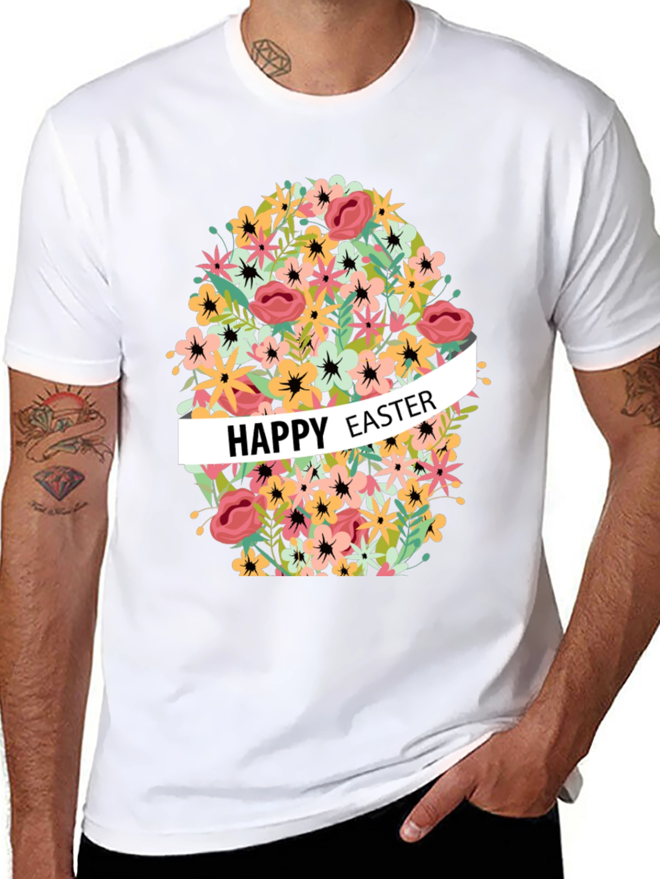 Happy Easter Floral Egg Graphic T-Shirt