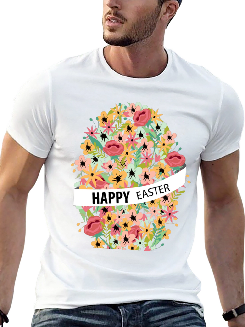 Happy Easter Floral Egg Graphic T-Shirt