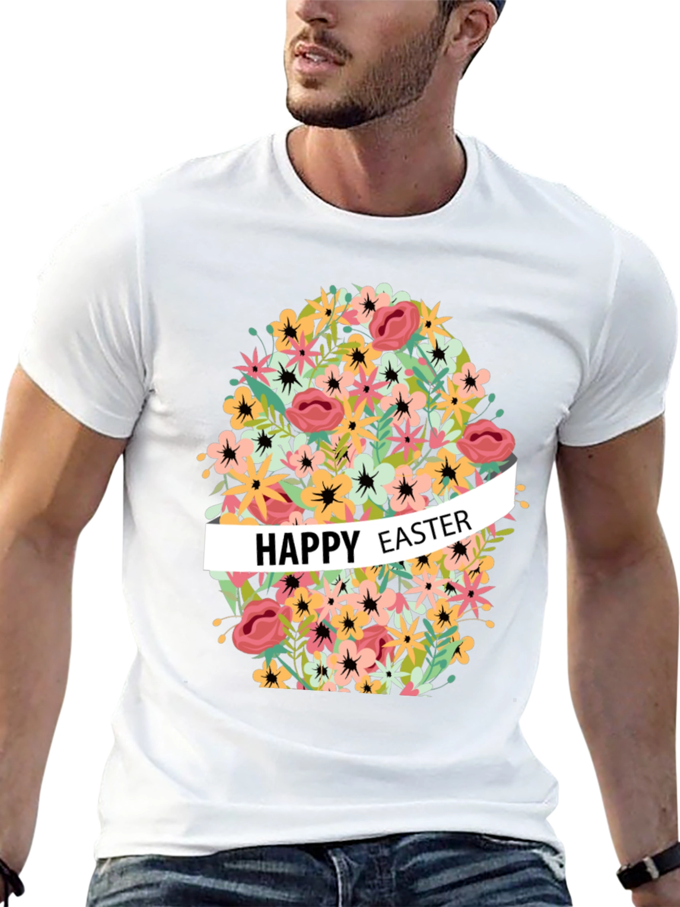 Happy Easter Floral Egg Graphic T-Shirt