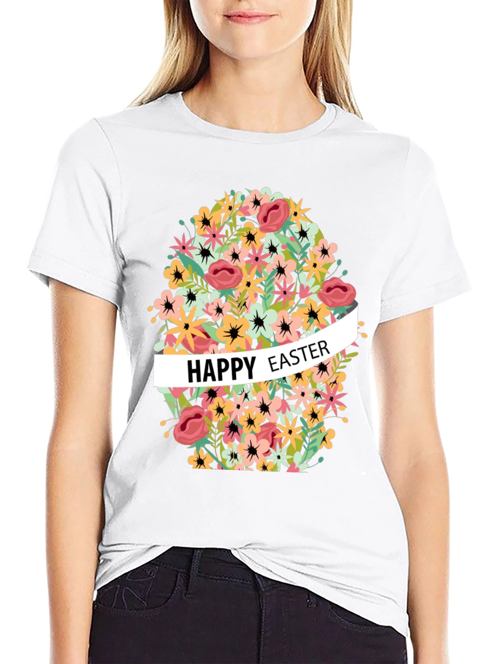 Happy Easter Floral Egg Graphic T-Shirt