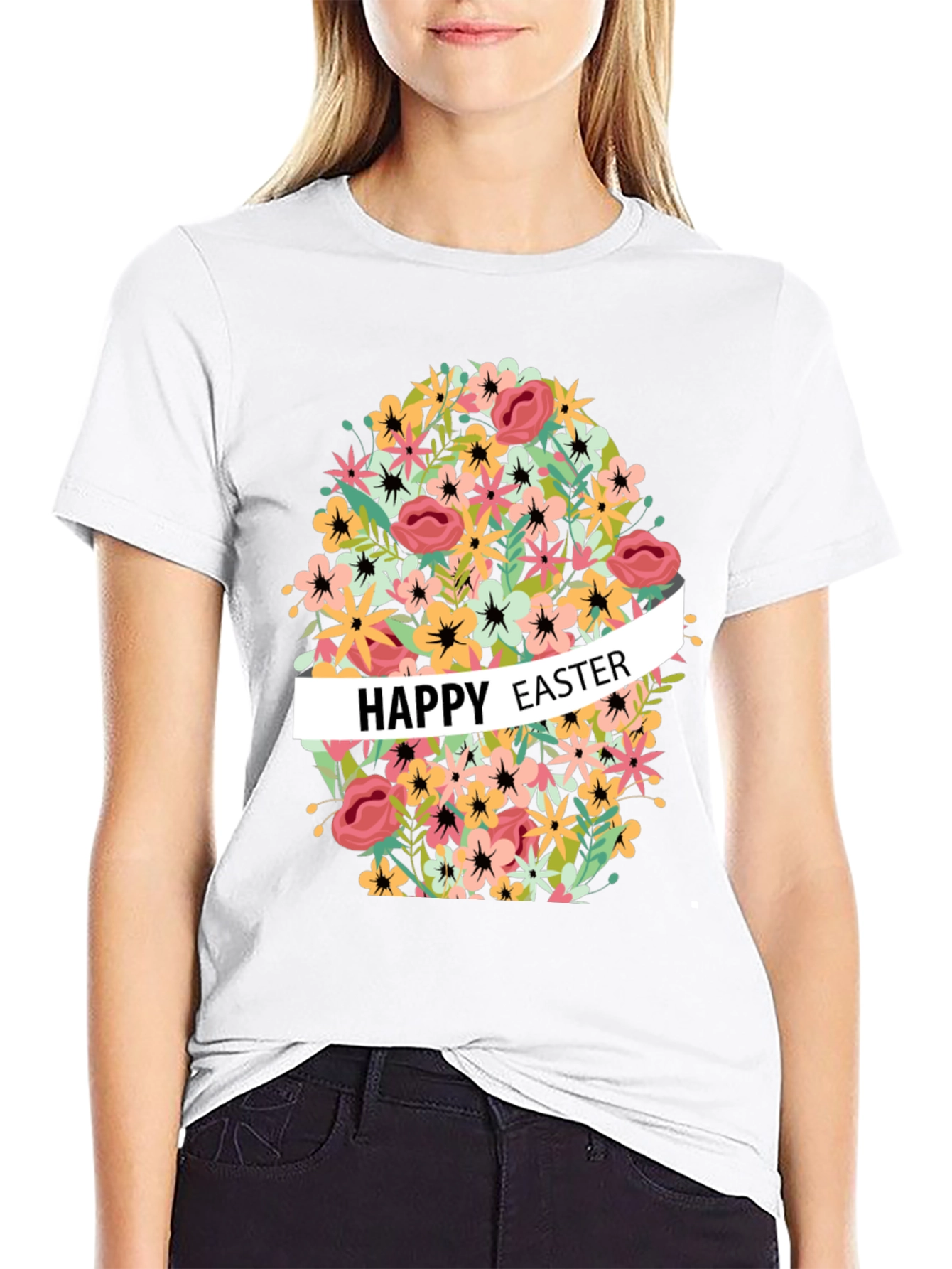 Happy Easter Floral Egg Graphic T-Shirt