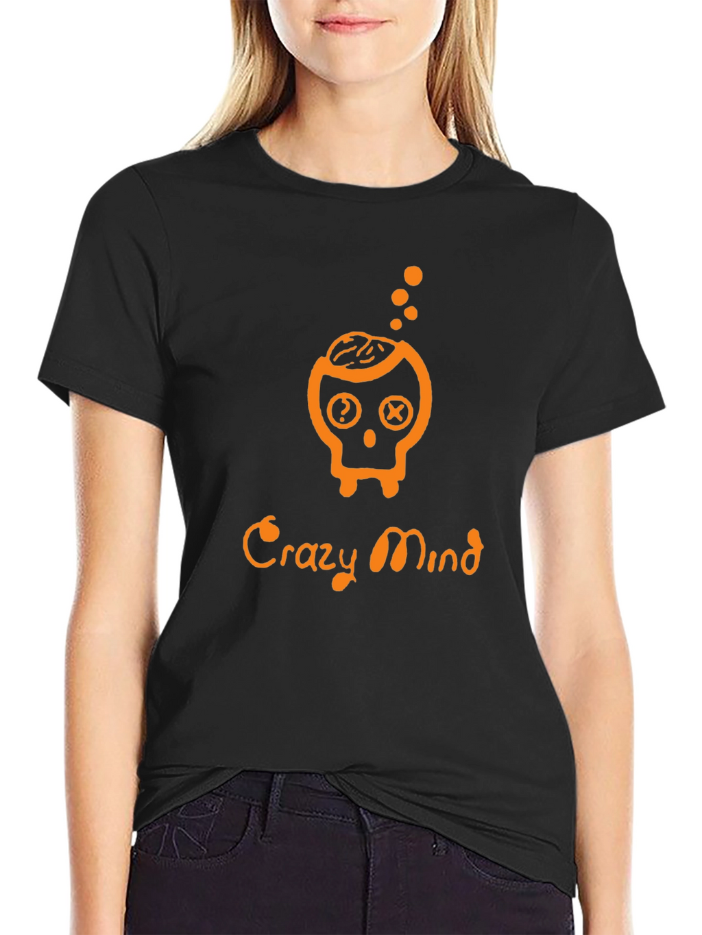 Crazy Mind Graphic Tee - Black Cotton Skull Design