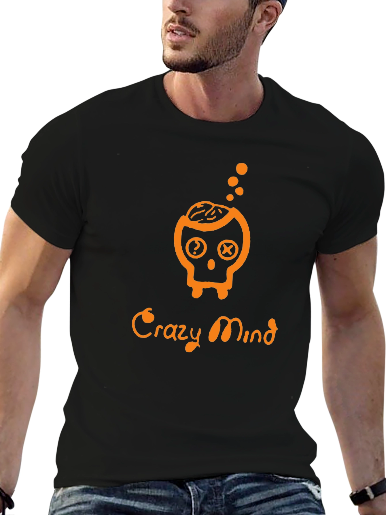 Crazy Mind Graphic Tee - Black Cotton Skull Design