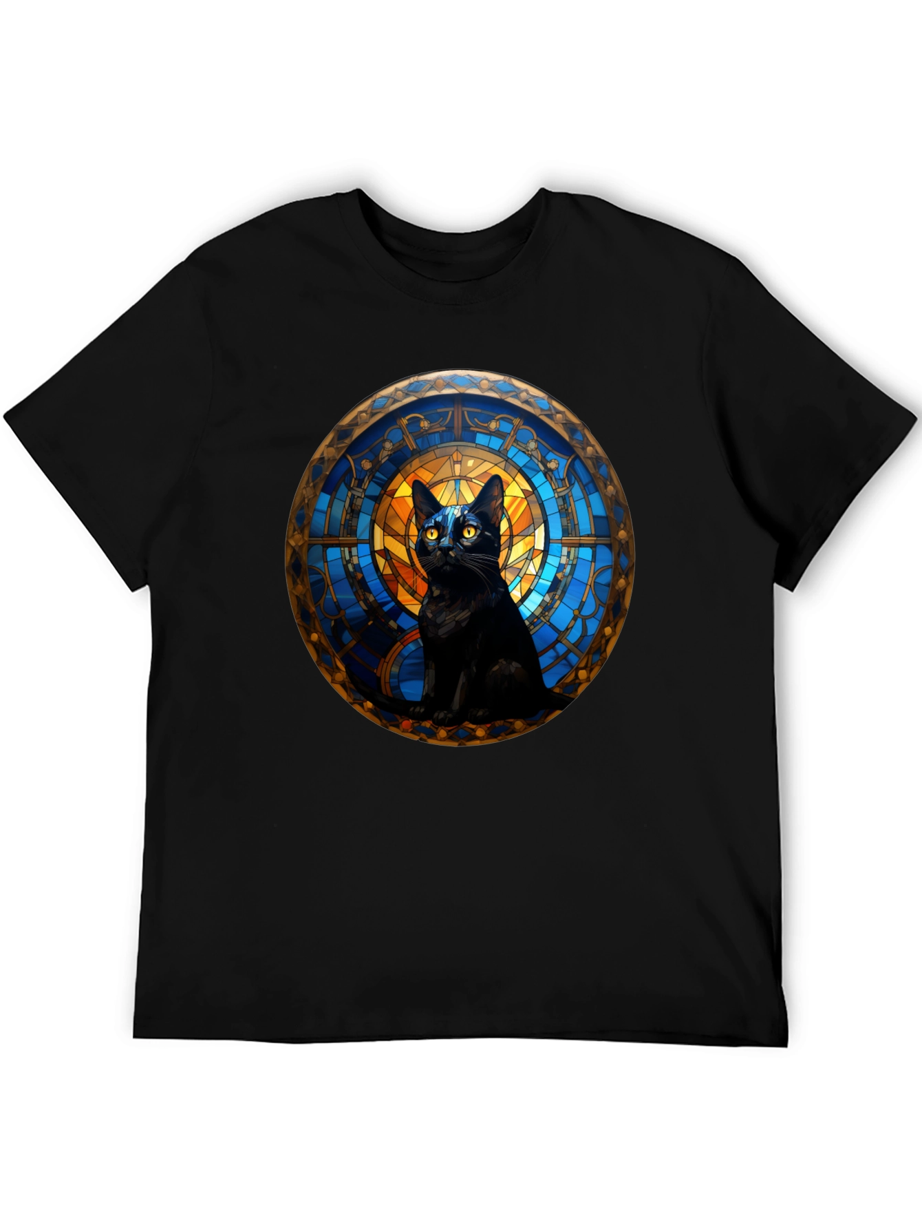 Black Cat Stained Glass Art Graphic T-Shirt