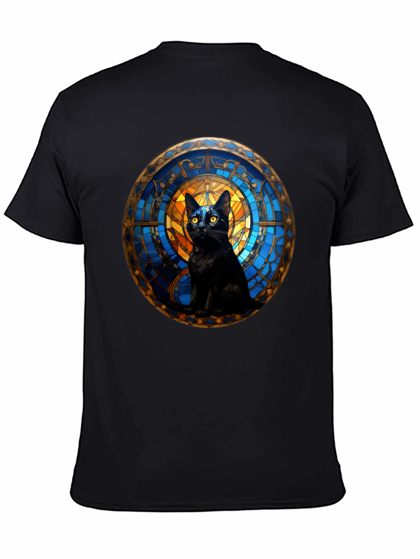 Black Cat Stained Glass Art Graphic T-Shirt