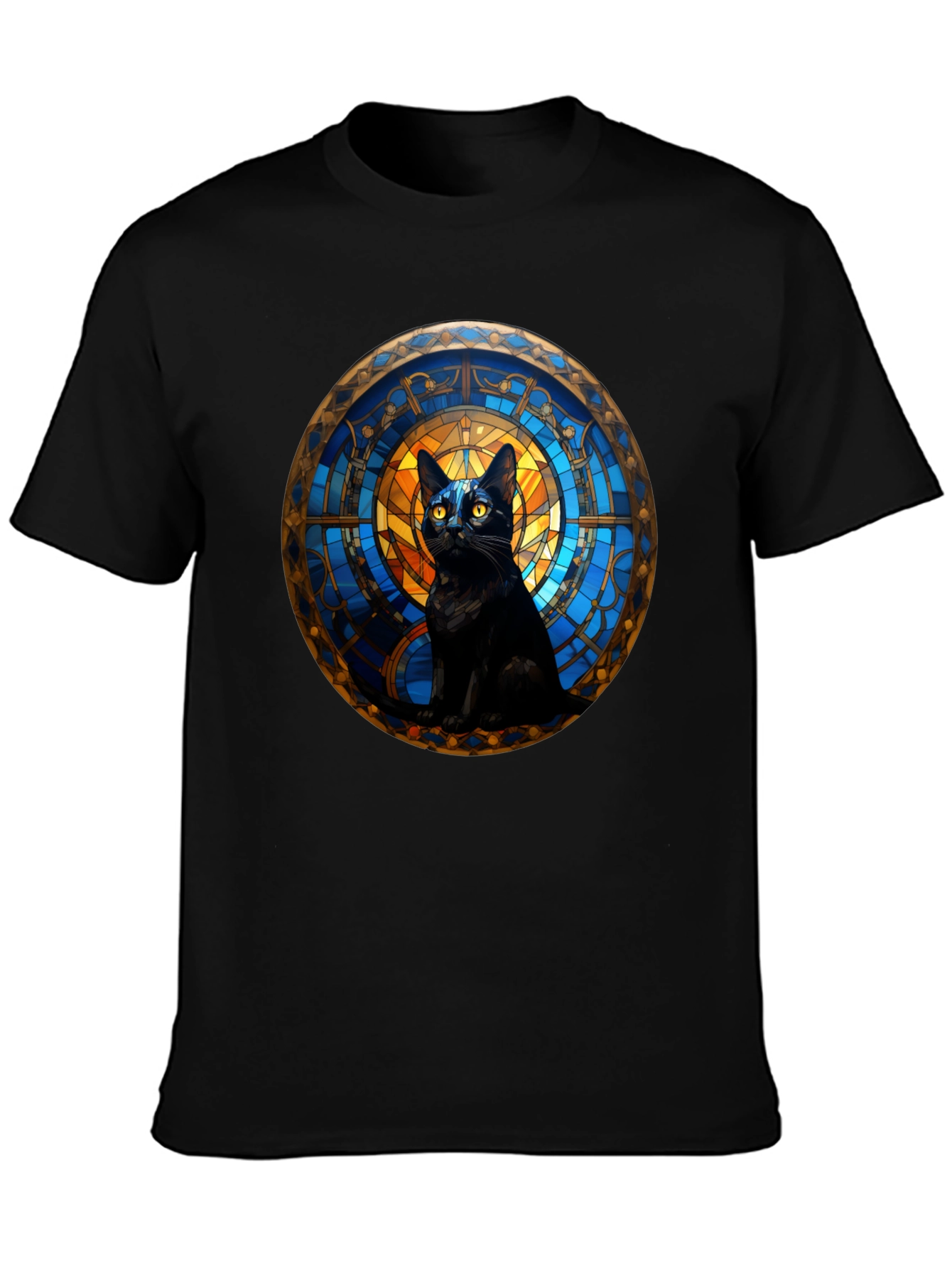 Black Cat Stained Glass Art Graphic T-Shirt