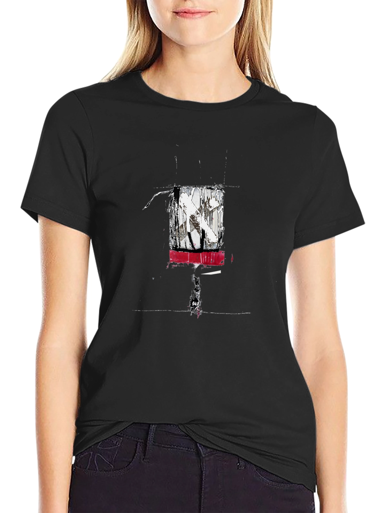 Abstract Art Graphic Tee - Black Cotton Blend