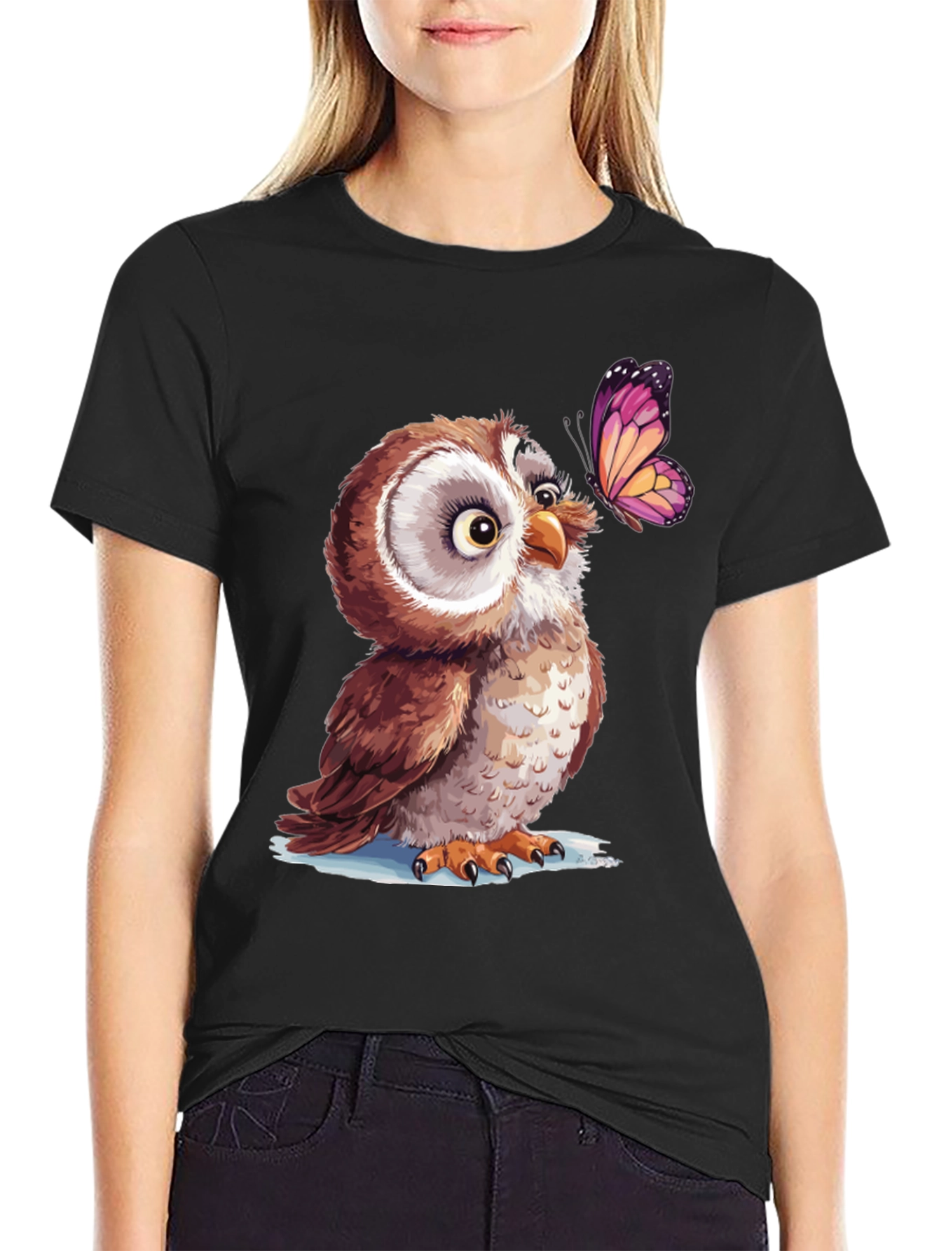 Owl & Butterfly Graphic Tee - Unique Design