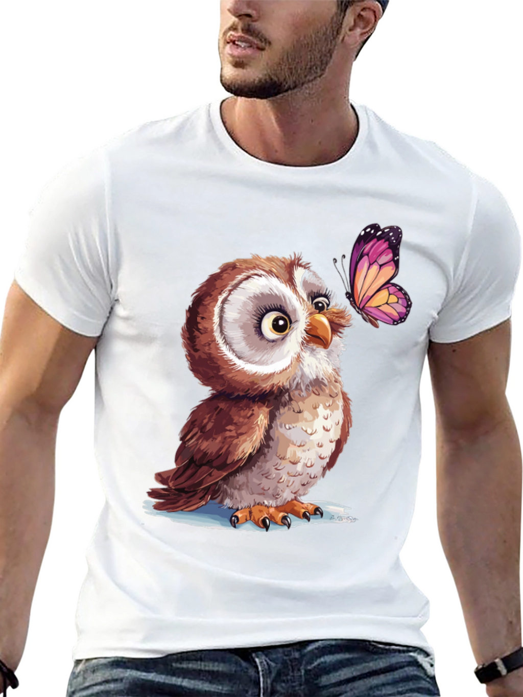 Owl & Butterfly Graphic Tee - Unique Design