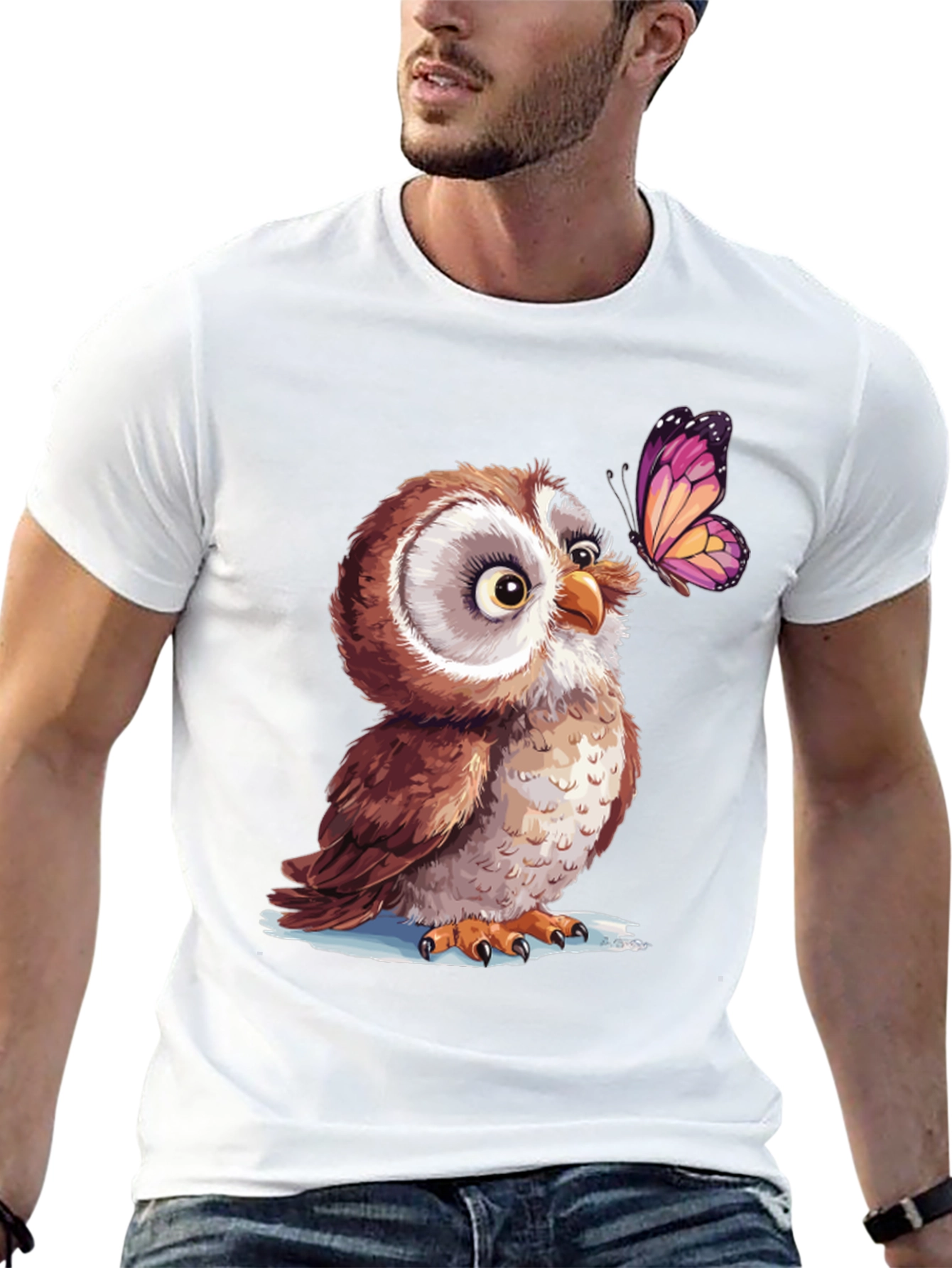 Owl & Butterfly Graphic Tee - Unique Design