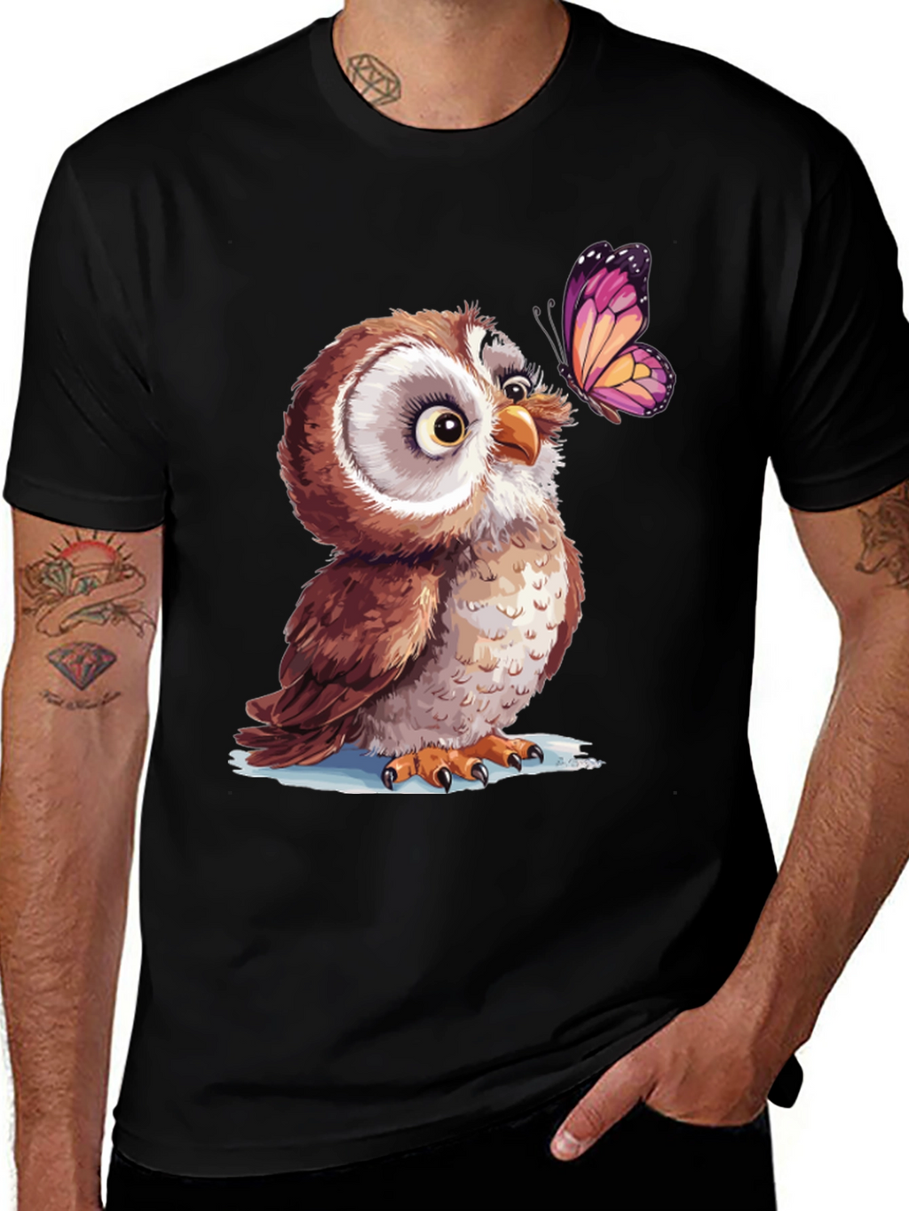 Owl & Butterfly Graphic Tee - Unique Design