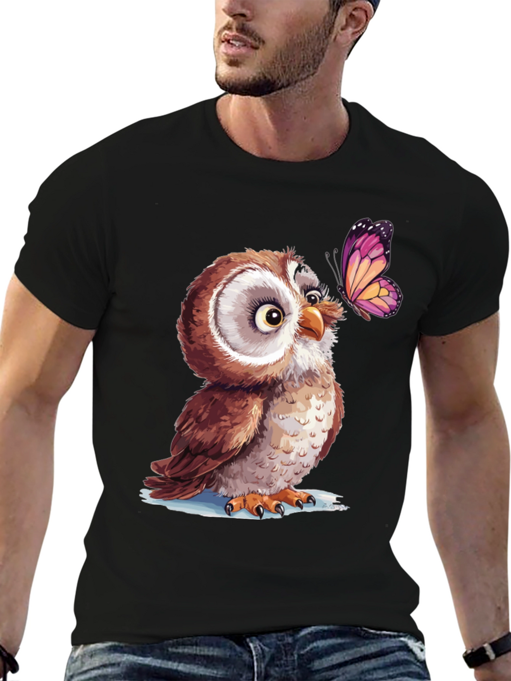 Owl & Butterfly Graphic Tee - Unique Design