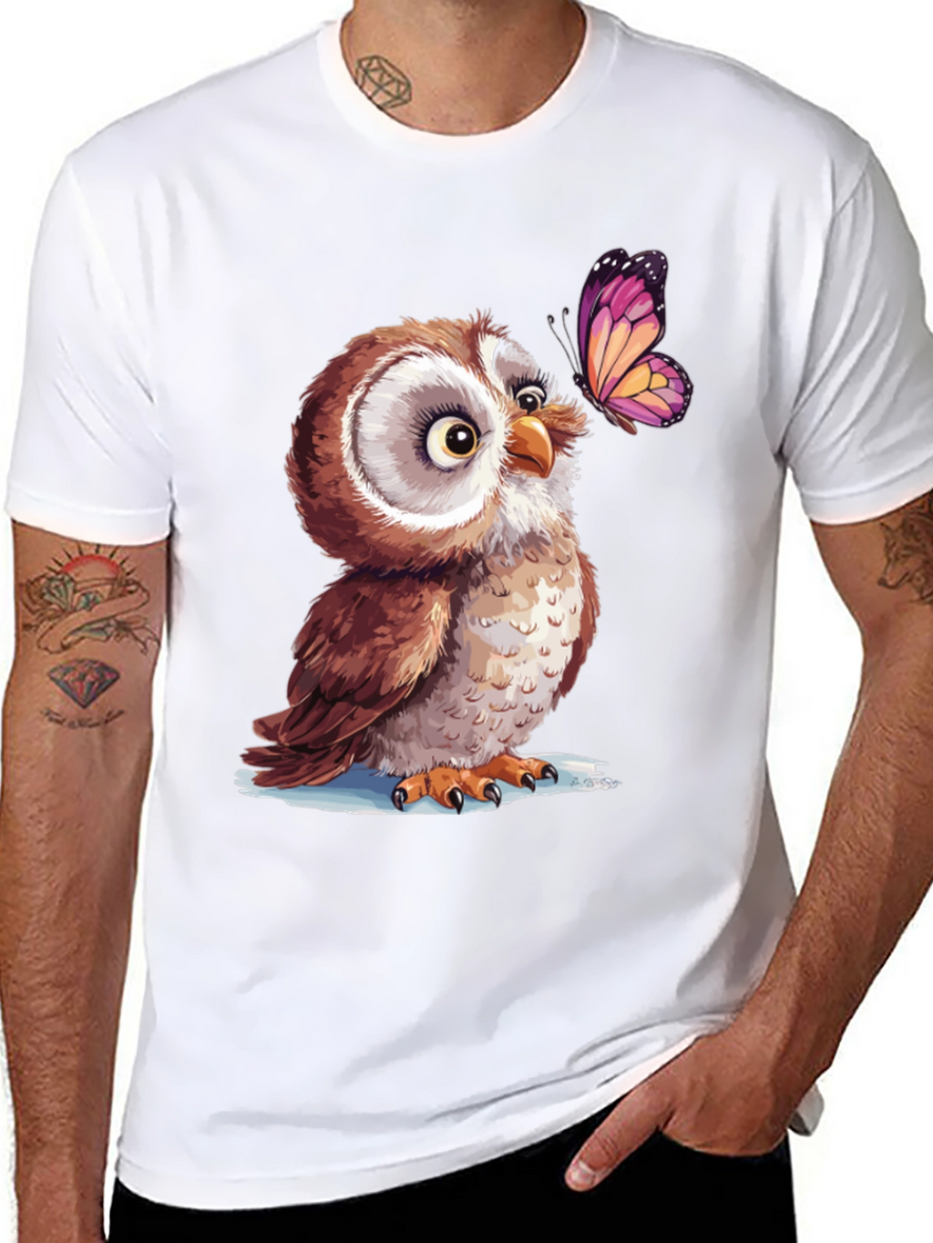 Owl & Butterfly Graphic Tee - Unique Design