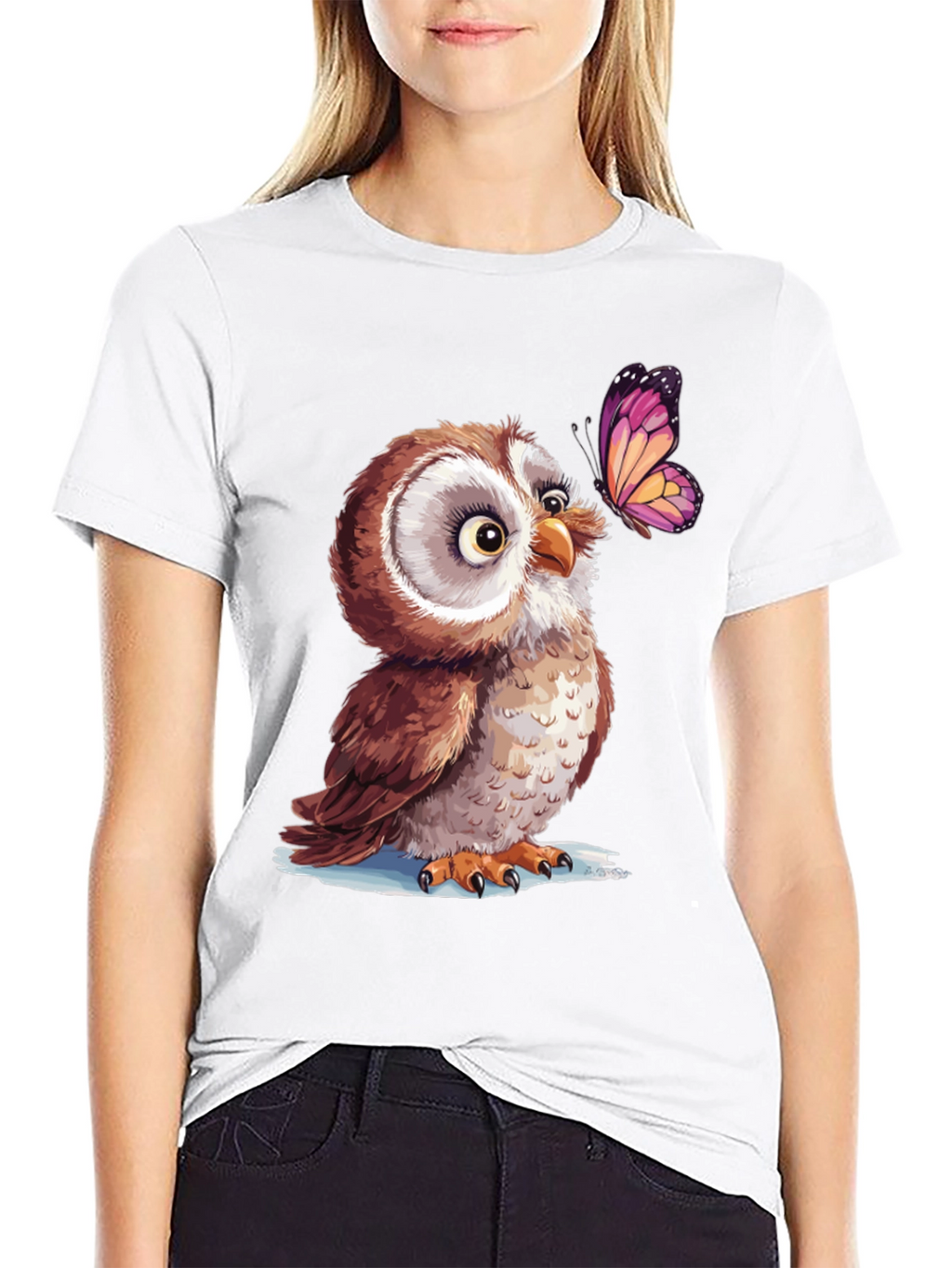 Owl & Butterfly Graphic Tee - Unique Design
