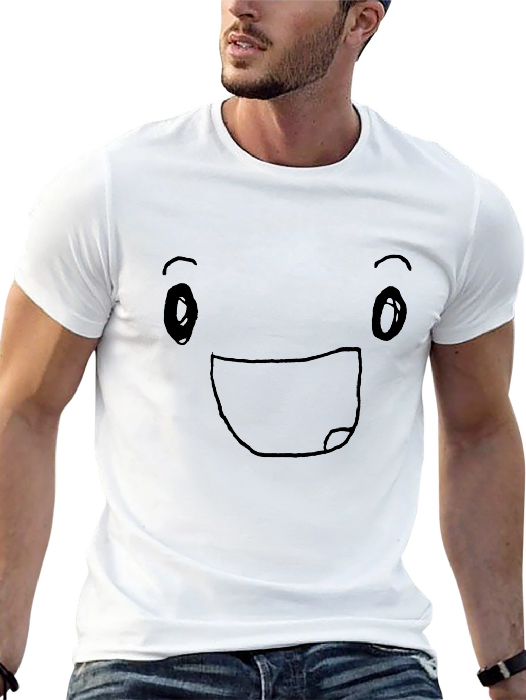 Happy Face Graphic Tee - Black Cotton Blend