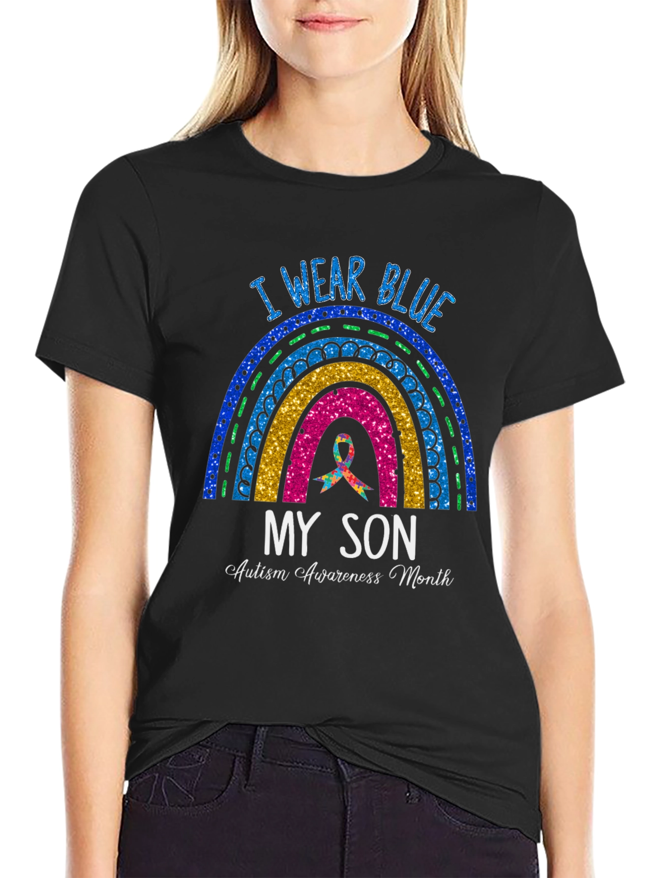 I Wear Blue My Son Autism Awareness Month T-Shirt