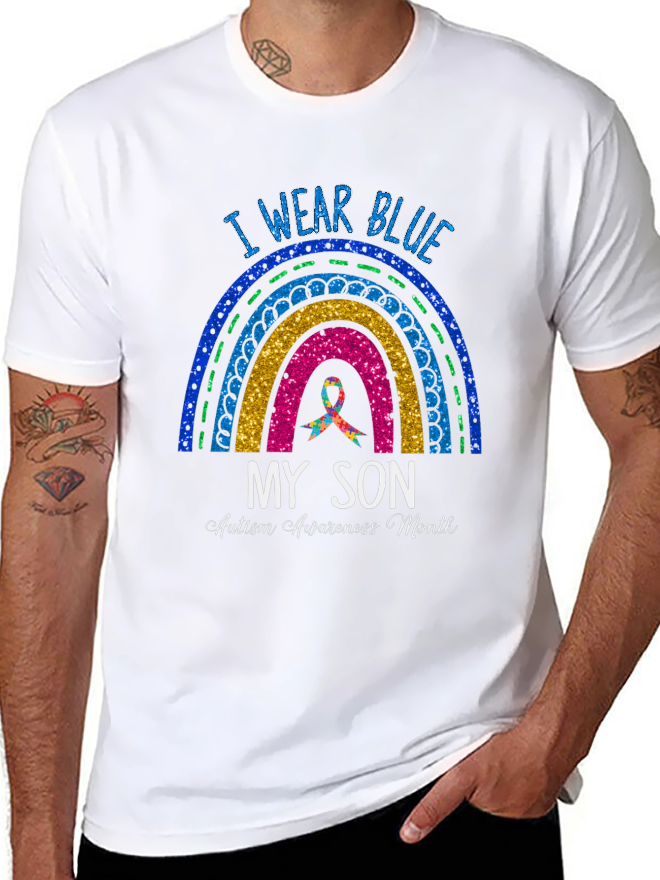 I Wear Blue My Son Autism Awareness Month T-Shirt