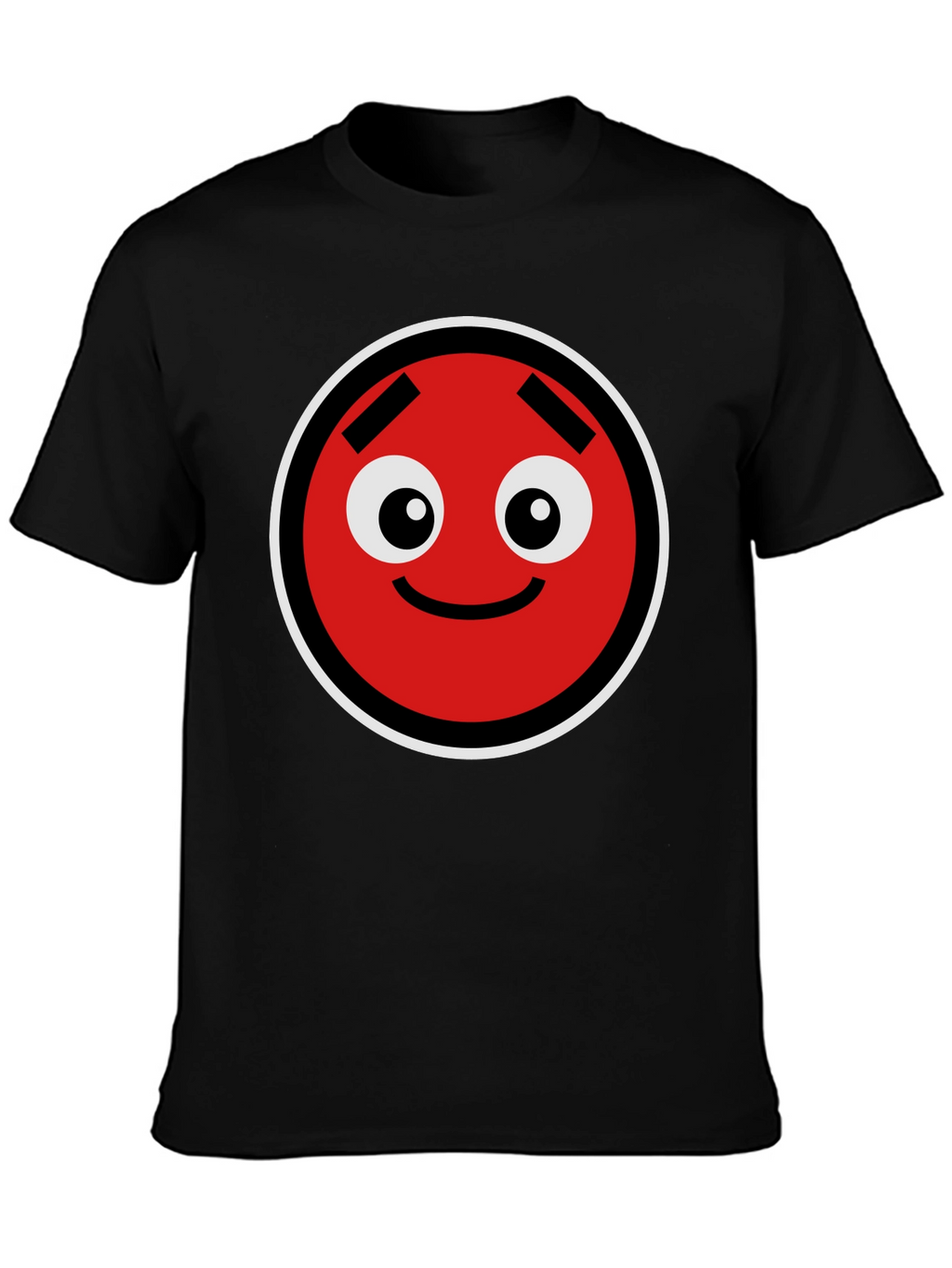 Fun Red Circle Face Graphic Black T-Shirt
