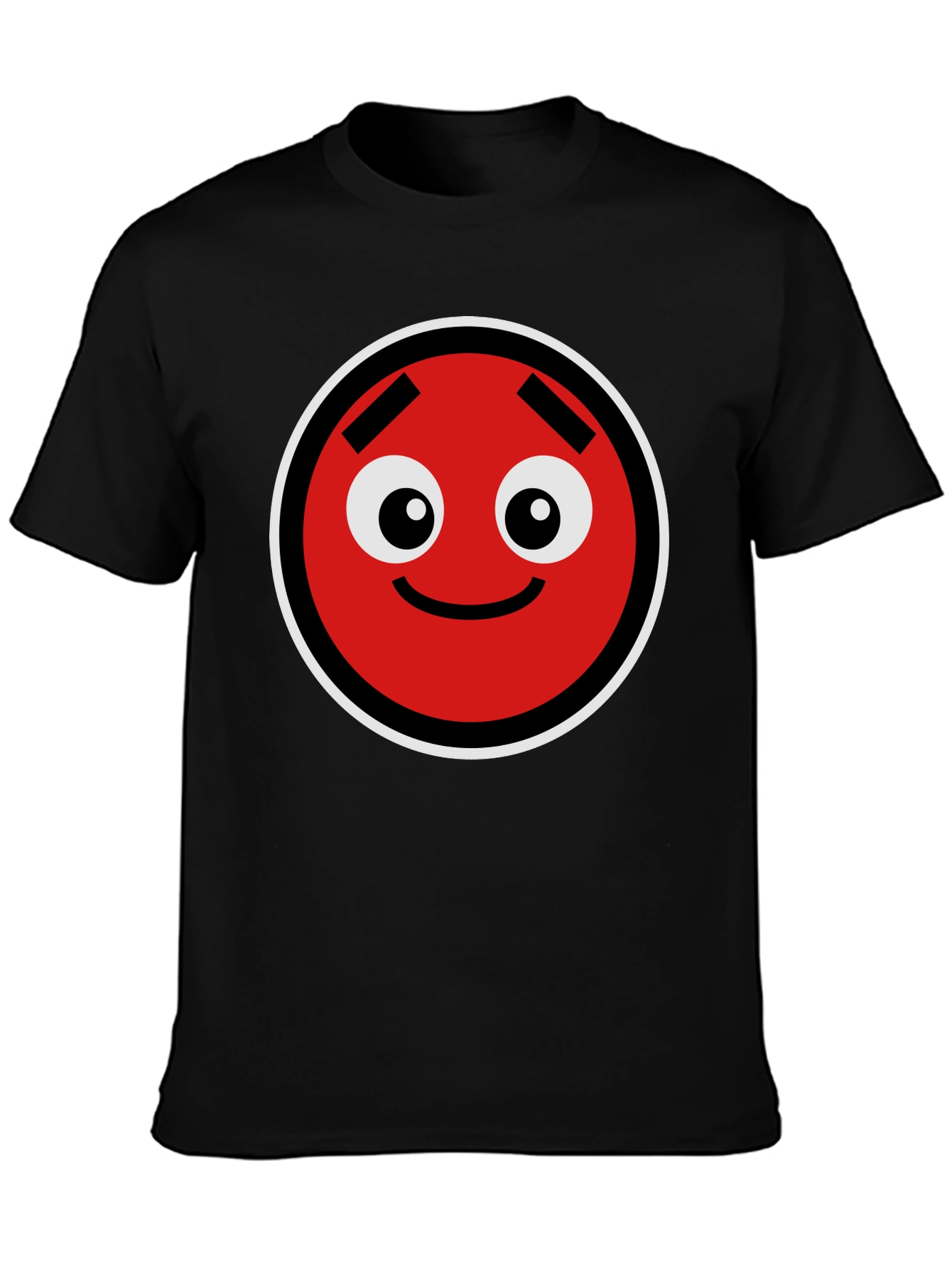 Fun Red Circle Face Graphic Black T-Shirt