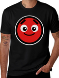 Fun Red Circle Face Graphic Black T-Shirt