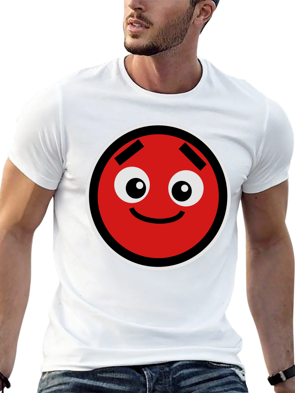 Fun Red Circle Face Graphic Black T-Shirt