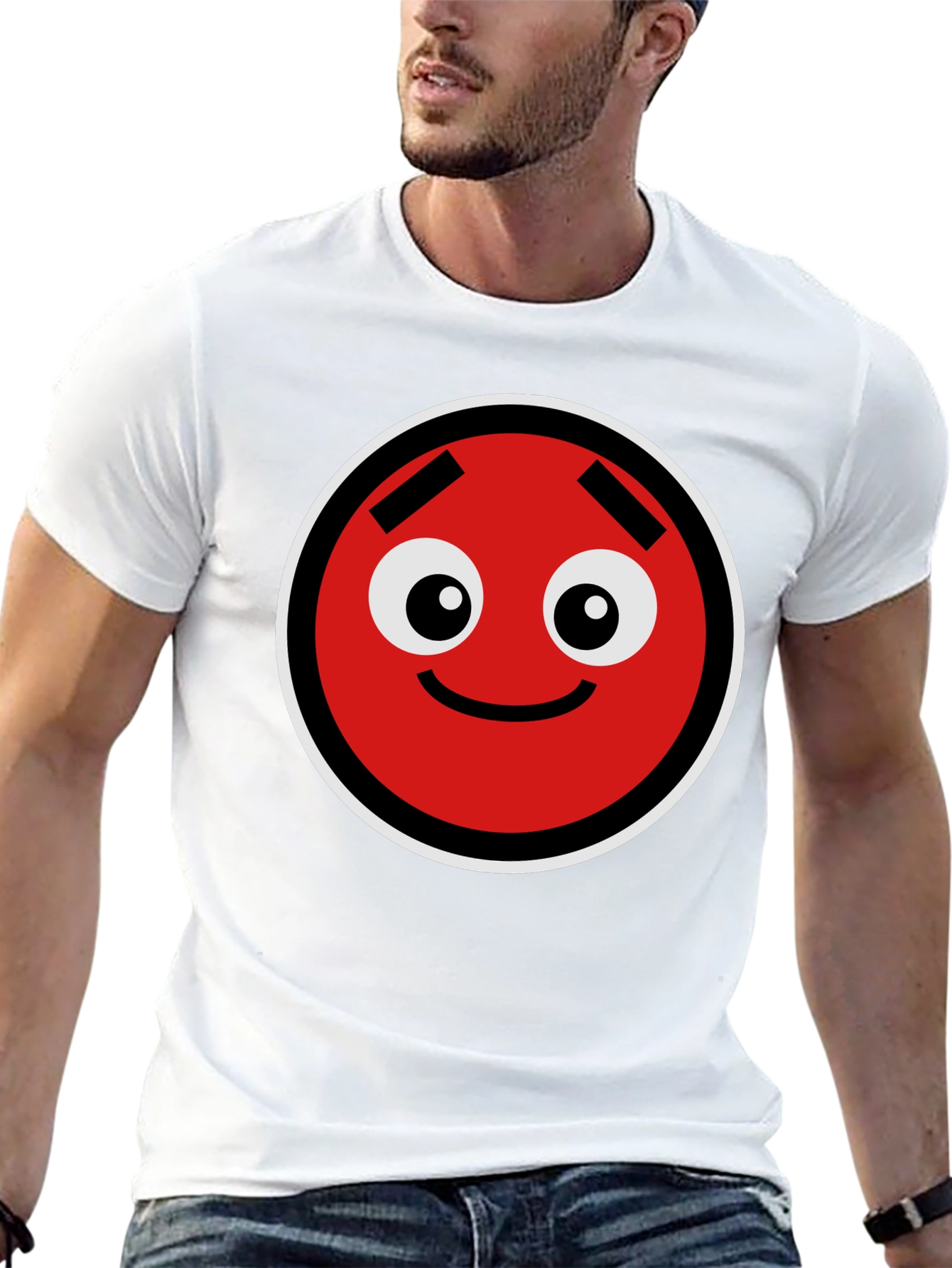 Fun Red Circle Face Graphic Black T-Shirt