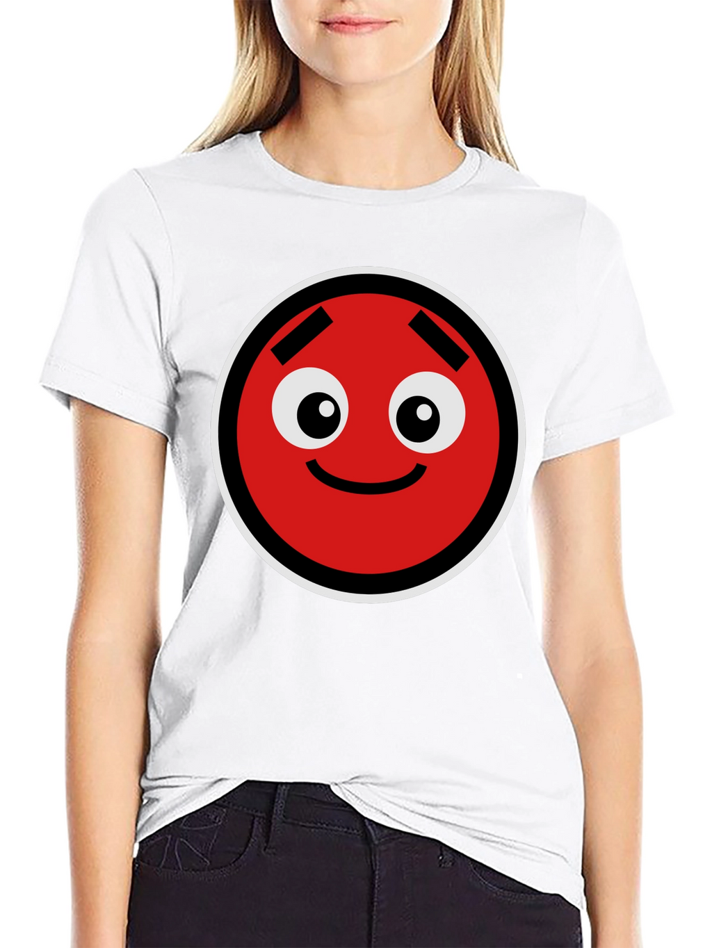 Fun Red Circle Face Graphic Black T-Shirt