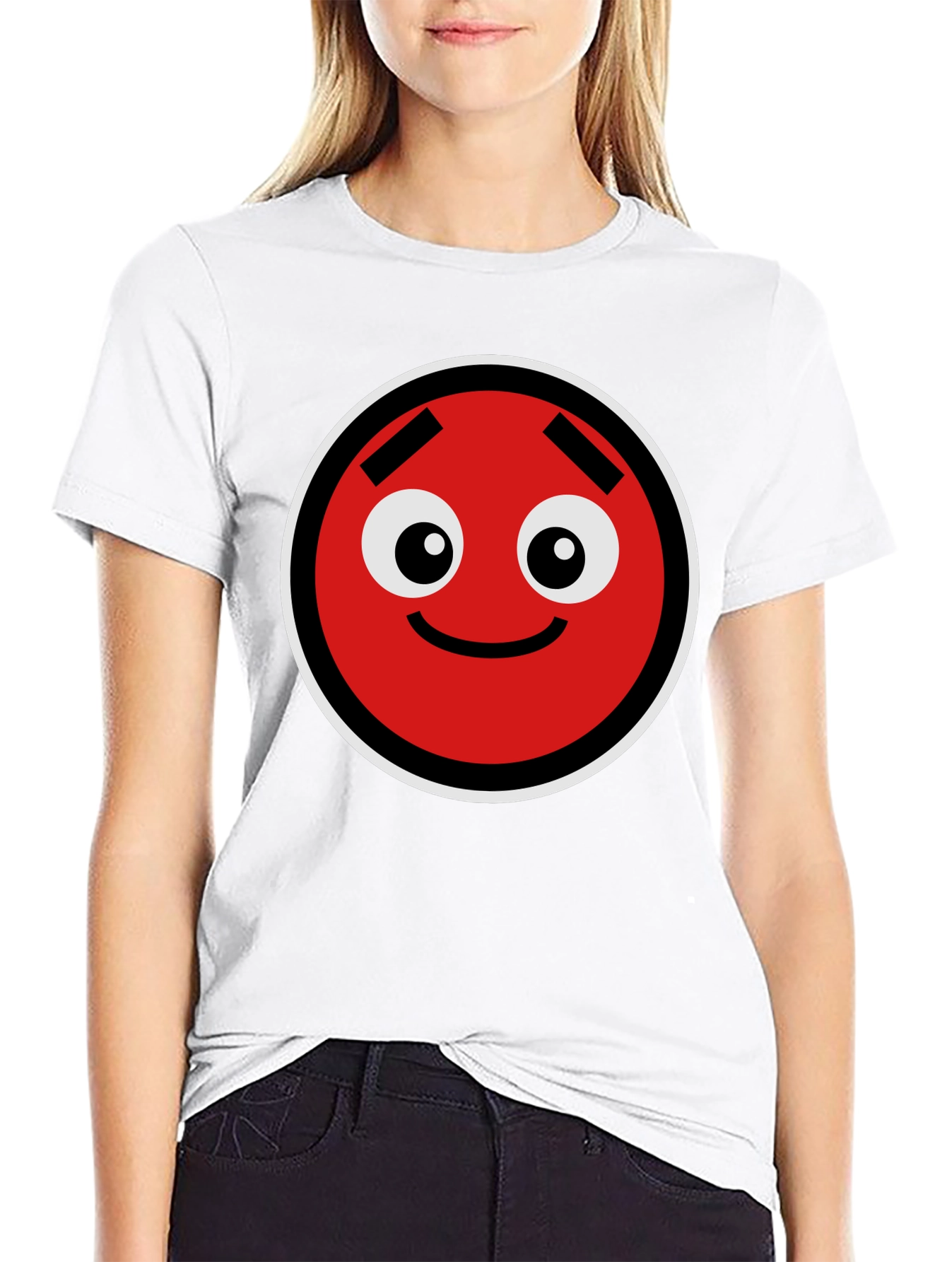 Fun Red Circle Face Graphic Black T-Shirt