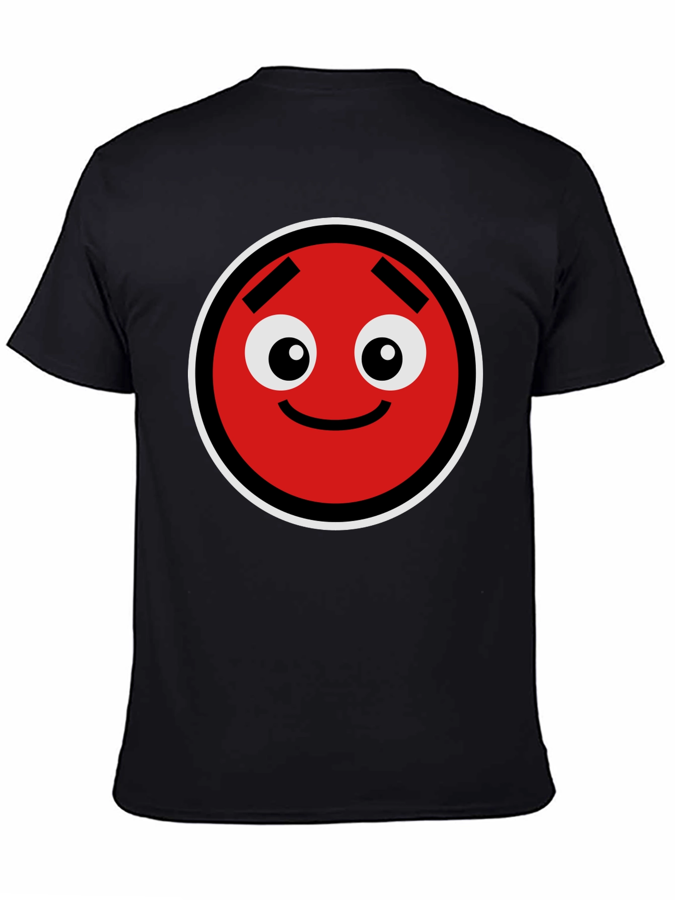 Fun Red Circle Face Graphic Black T-Shirt