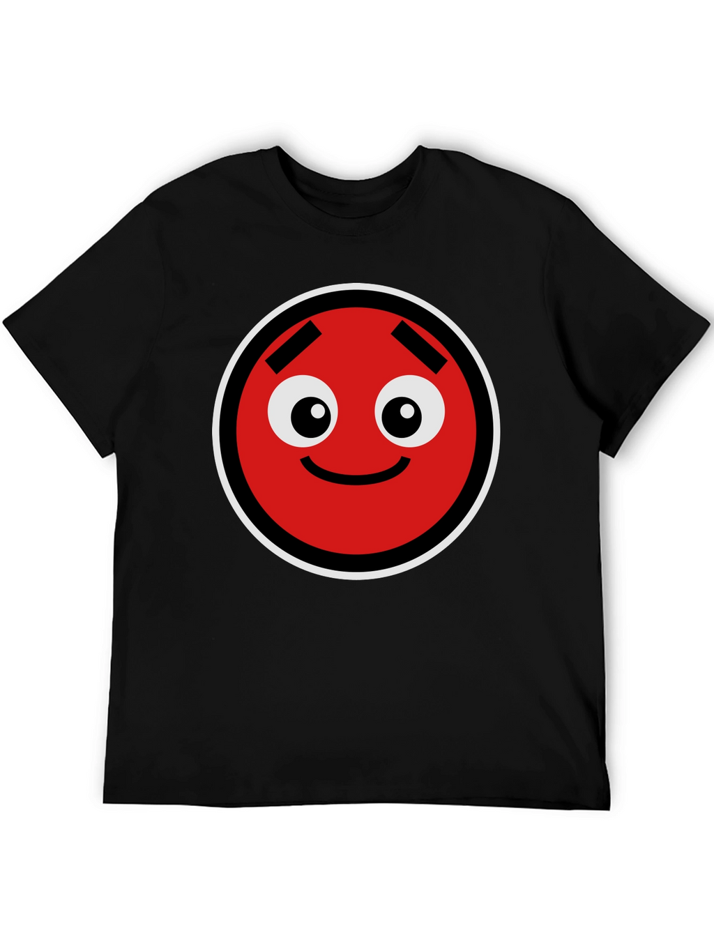 Fun Red Circle Face Graphic Black T-Shirt
