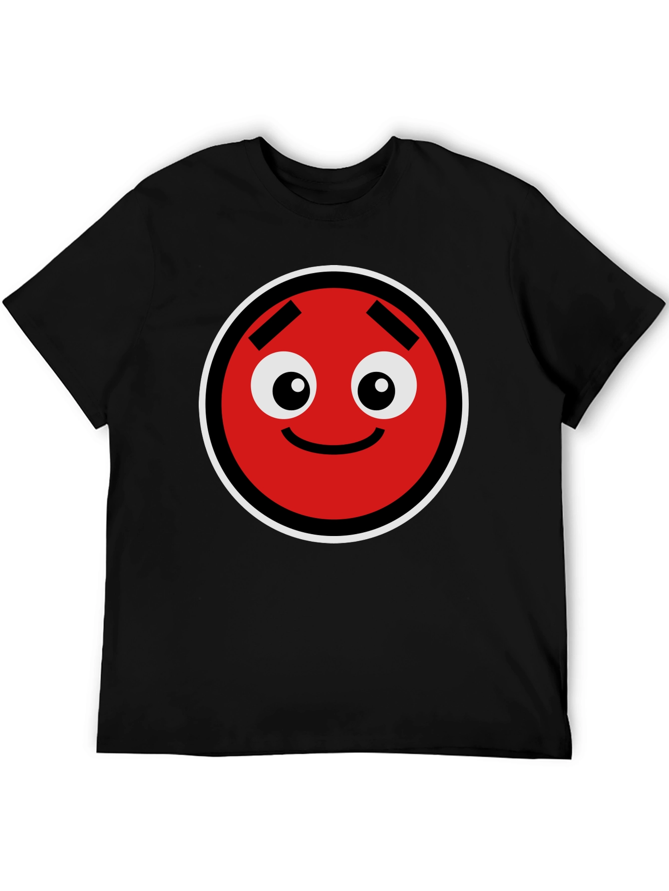 Fun Red Circle Face Graphic Black T-Shirt