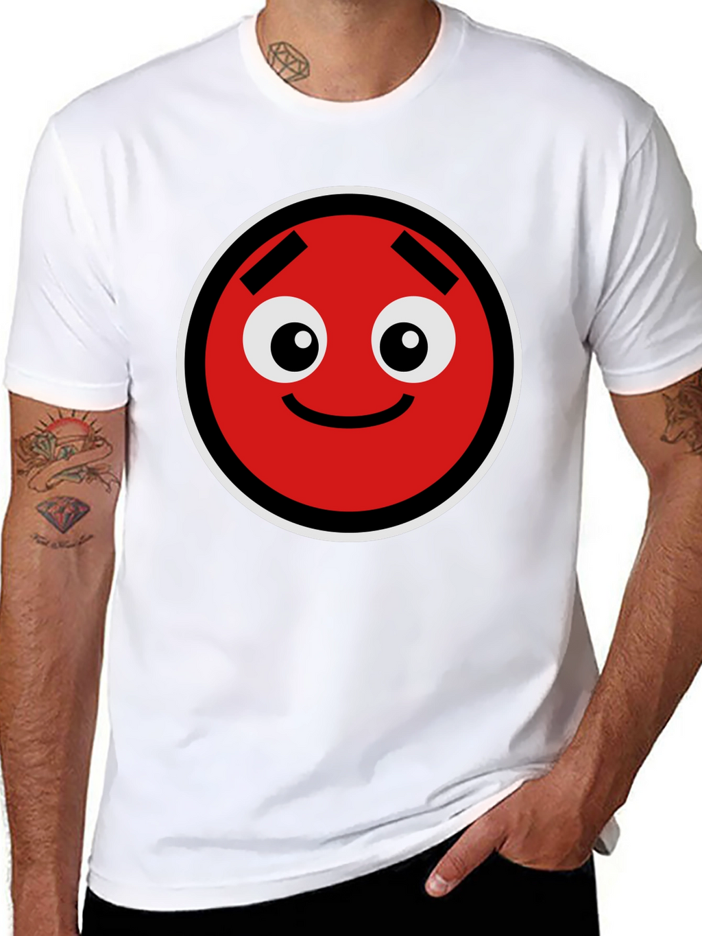 Fun Red Circle Face Graphic Black T-Shirt