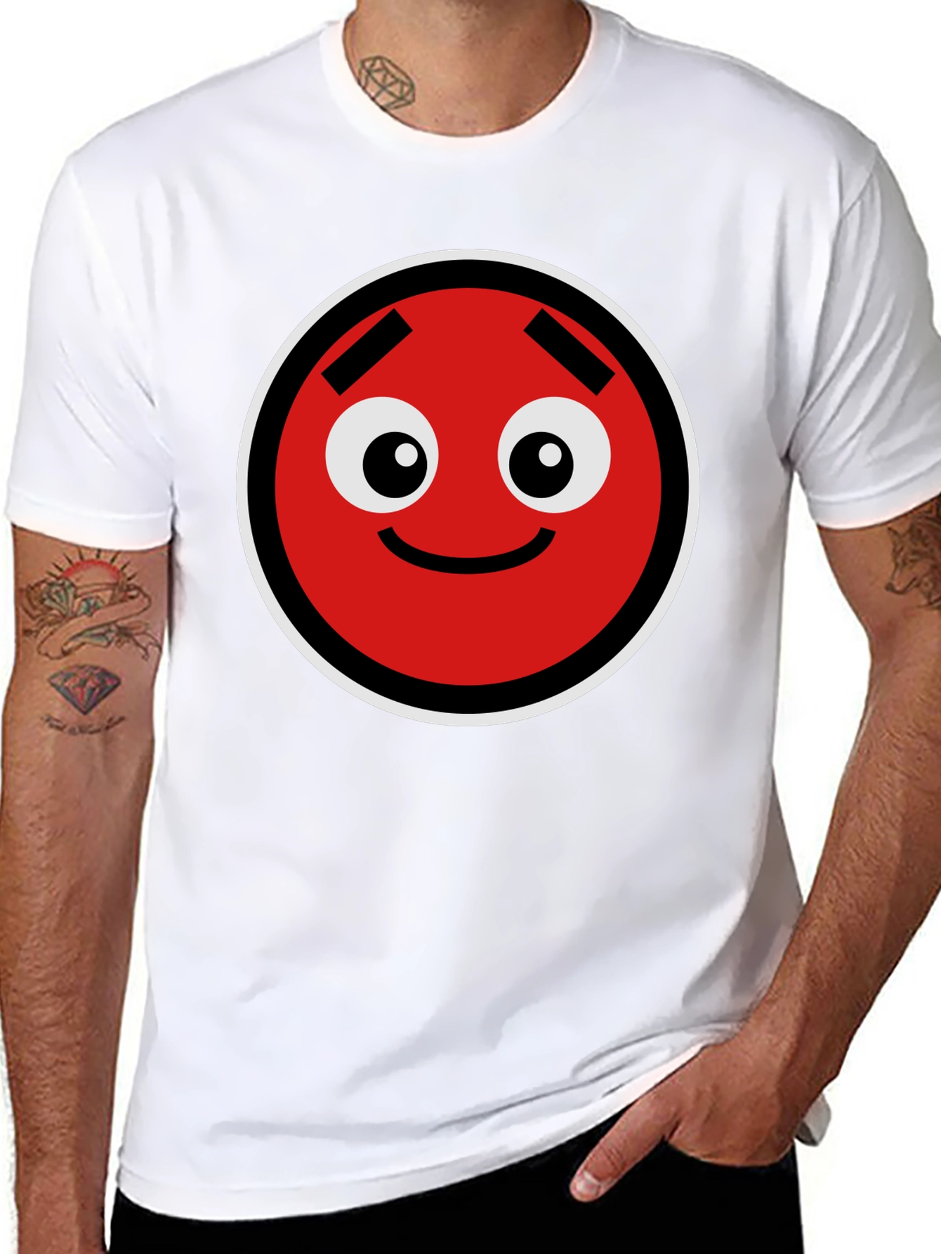 Fun Red Circle Face Graphic Black T-Shirt