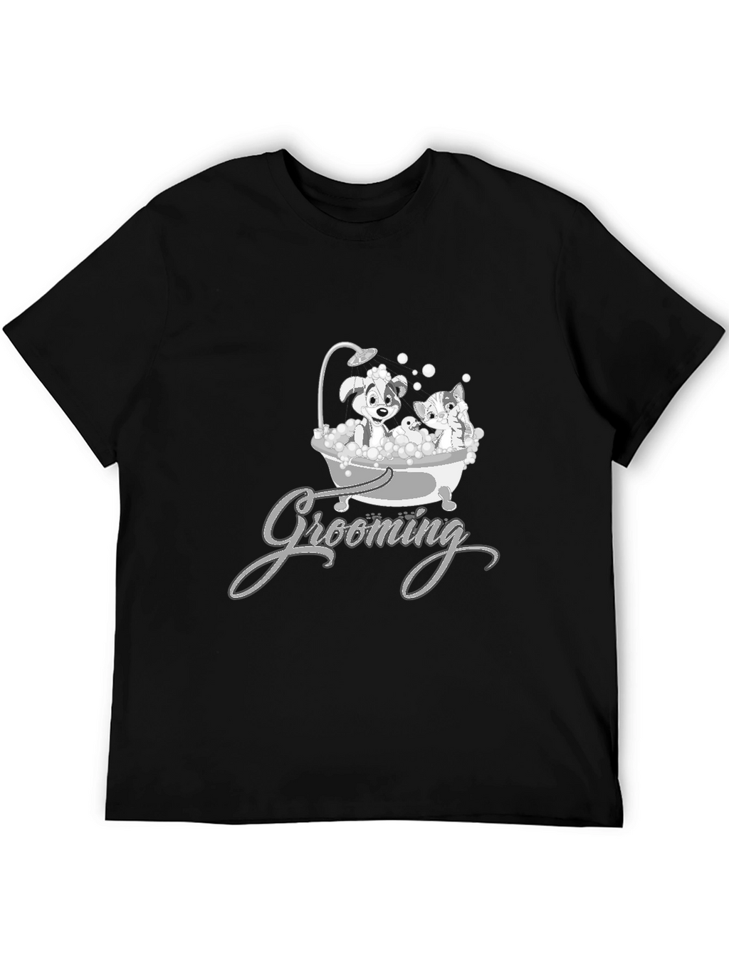 Cute Pet Grooming T-Shirt - Dog and Cat Cartoon