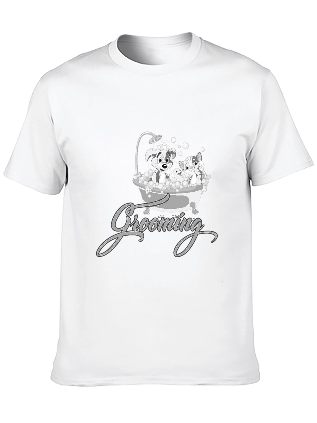 Cute Pet Grooming T-Shirt - Dog and Cat Cartoon