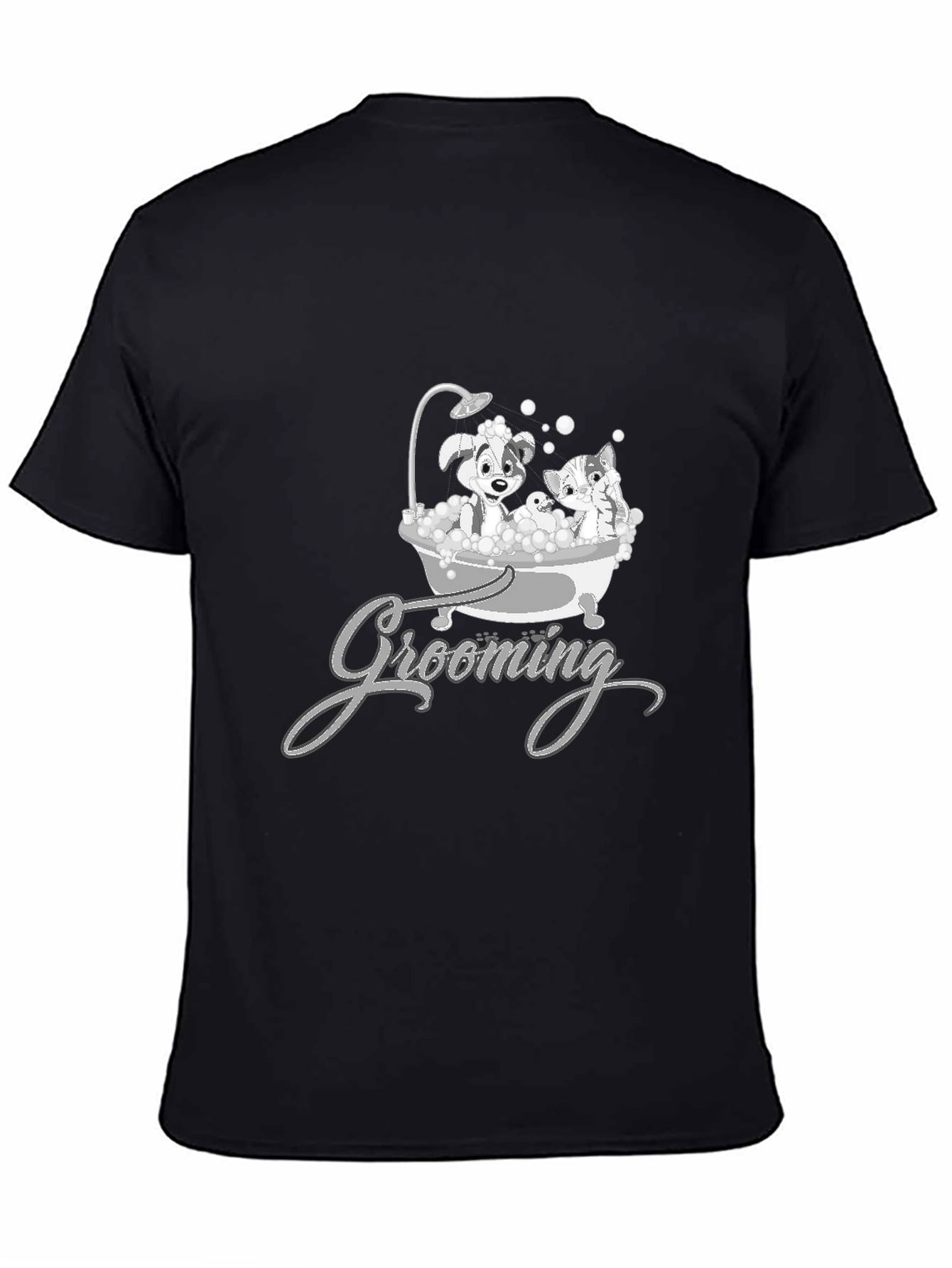 Cute Pet Grooming T-Shirt - Dog and Cat Cartoon
