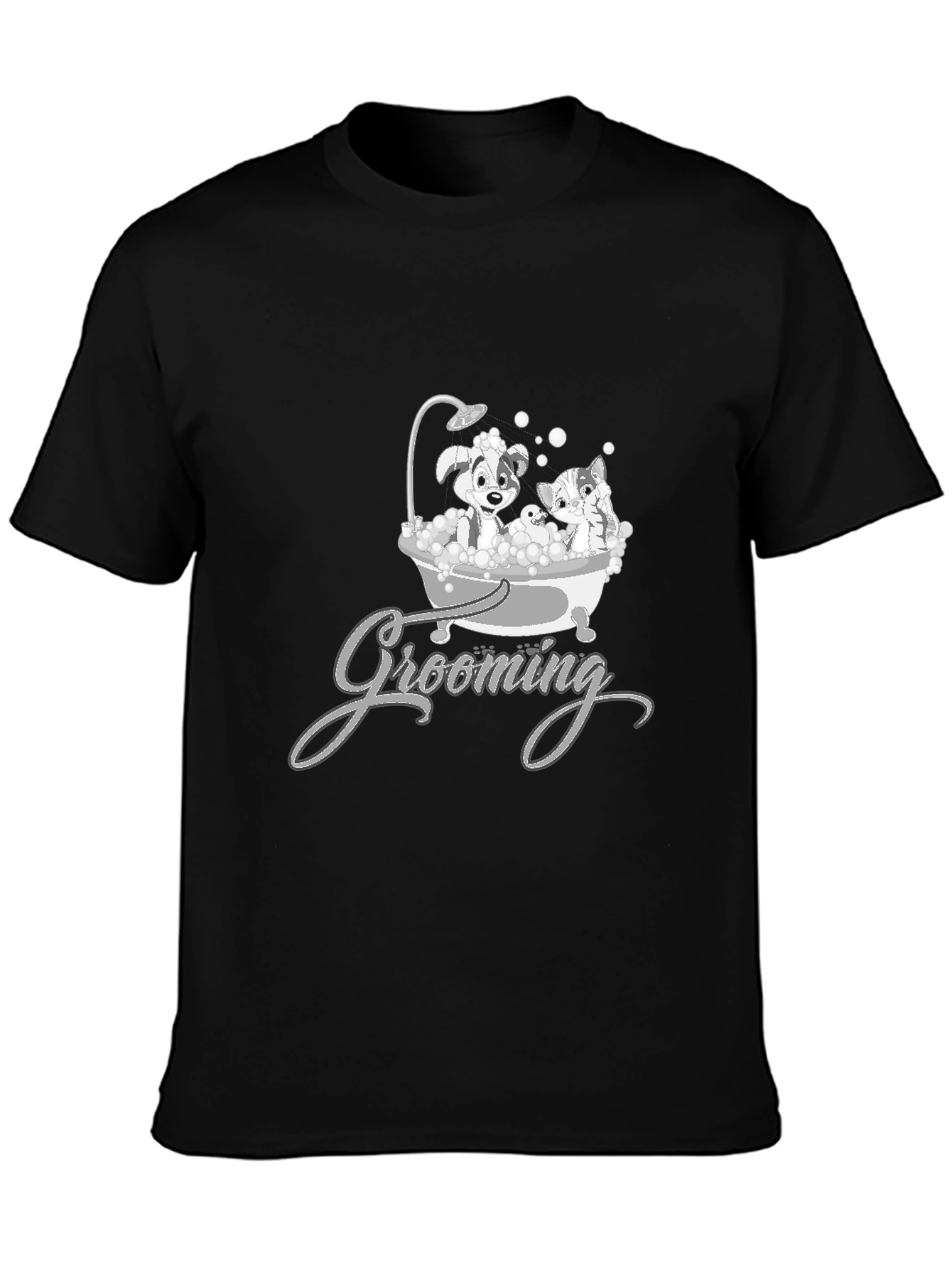Cute Pet Grooming T-Shirt - Dog and Cat Cartoon